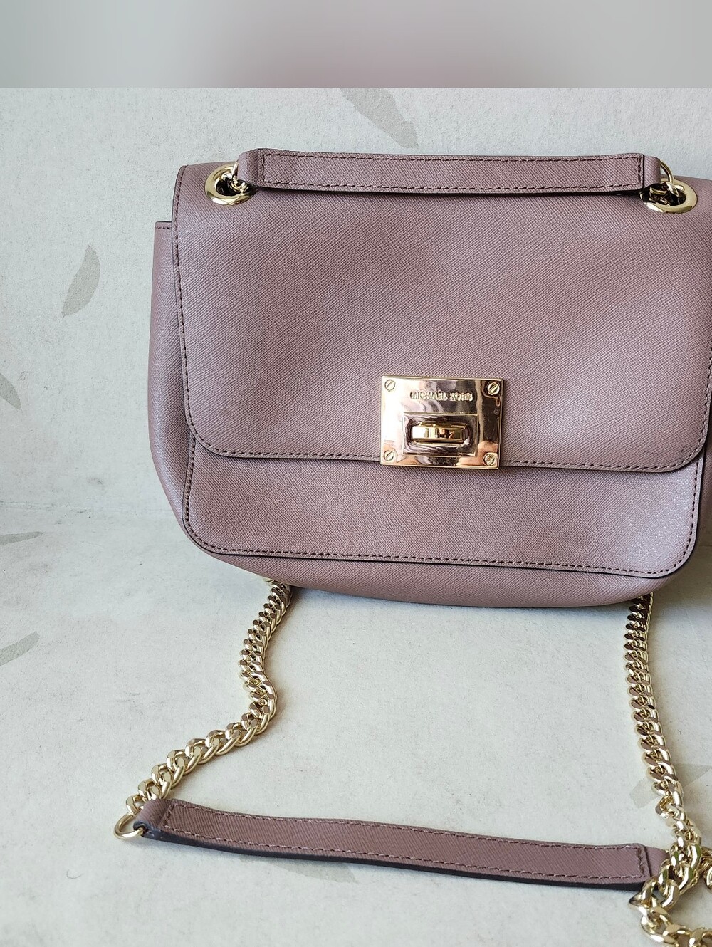 Michael Kors Dusty Pink Saffiano Leather Crossbody with Gold Chain
